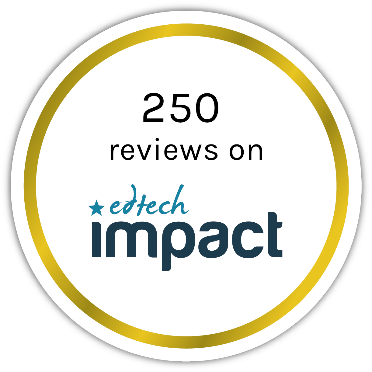 Circular badge stating “250 reviews on EdTech Impact.”