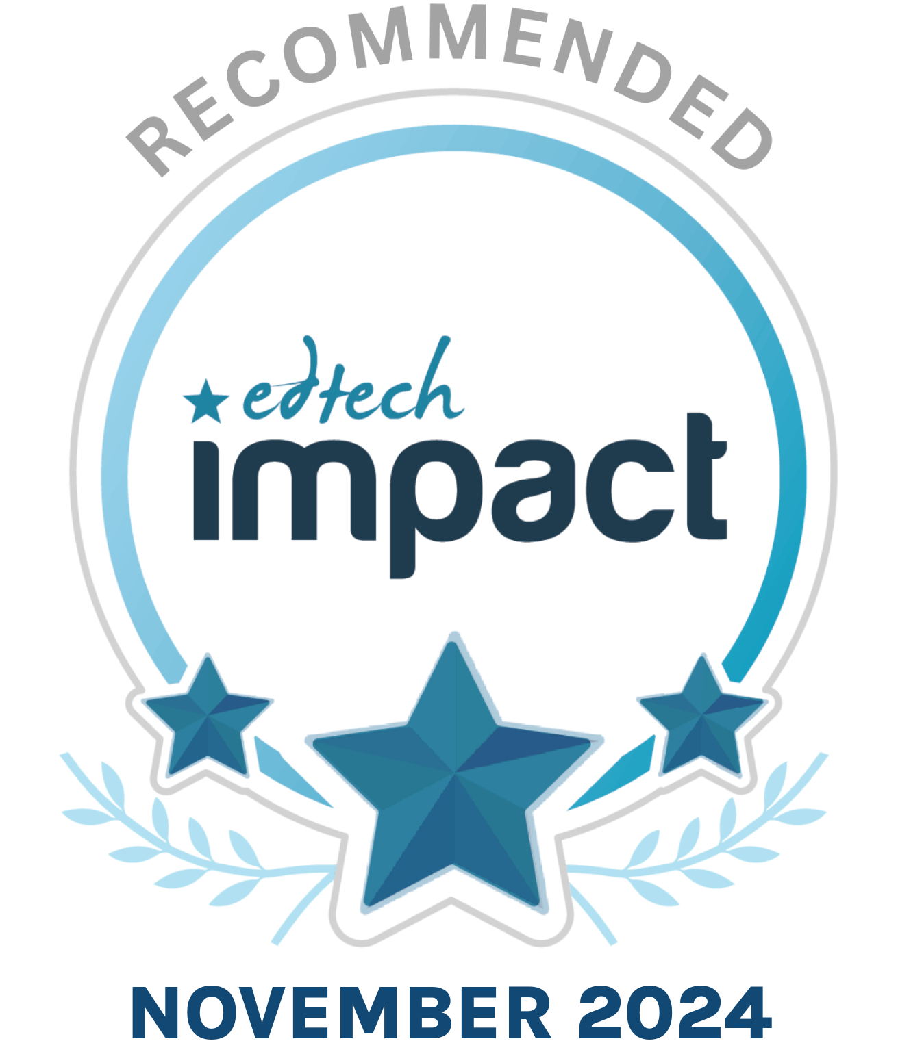 EdTech Impact Recommended badge with three blue stars, dated November 2024.