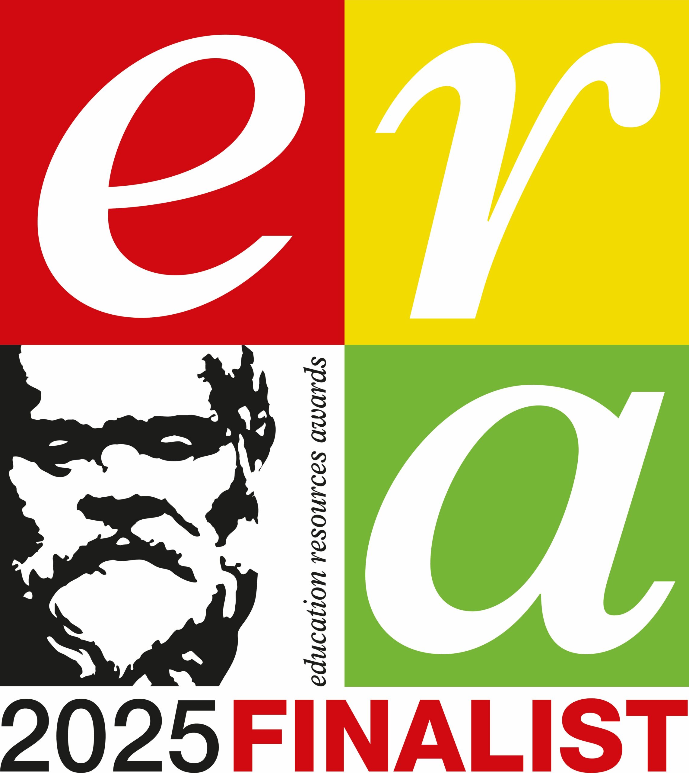 ERA 2025 Finalist badge with bold letters and a black-and-white illustrated face.