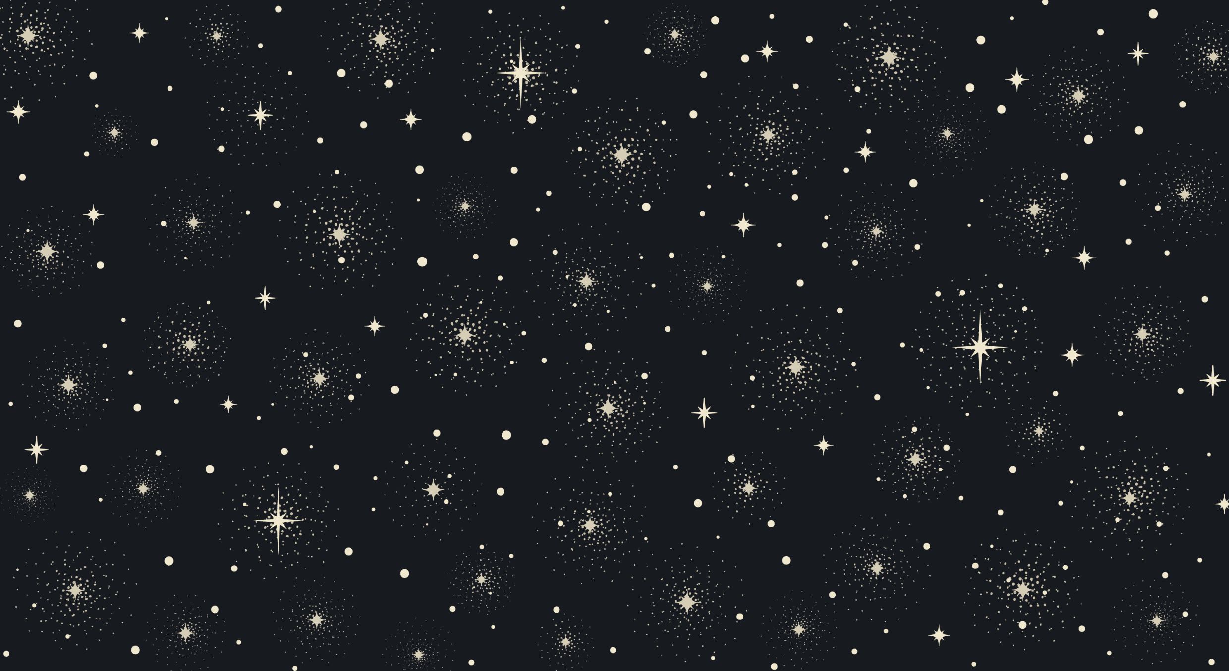 A dark night sky filled with glowing stars and dotted clusters of light.