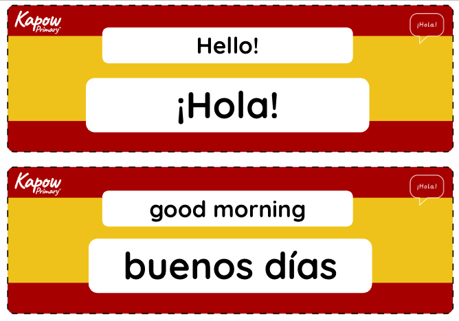 Vocabulary display: Spanish greetings with puppets