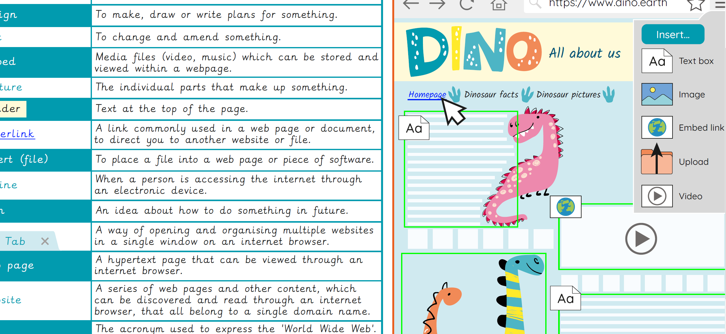 Knowledge Organiser Computing Y4 Website Design Kapow Primary