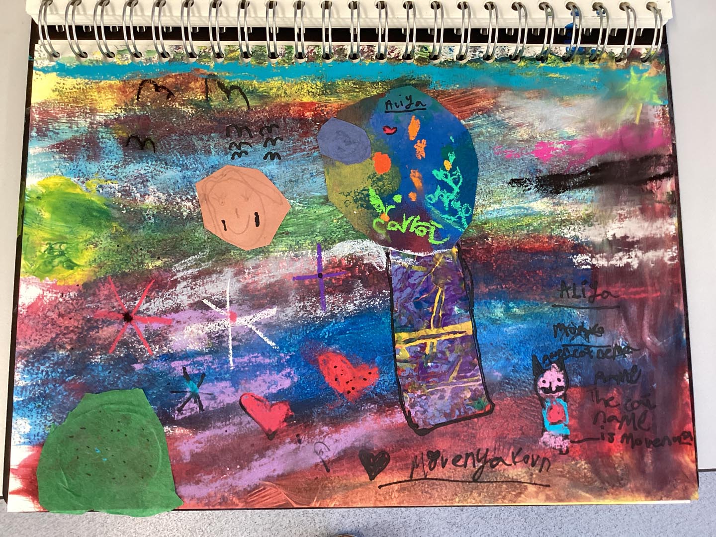 Child created collage using painted textured papers