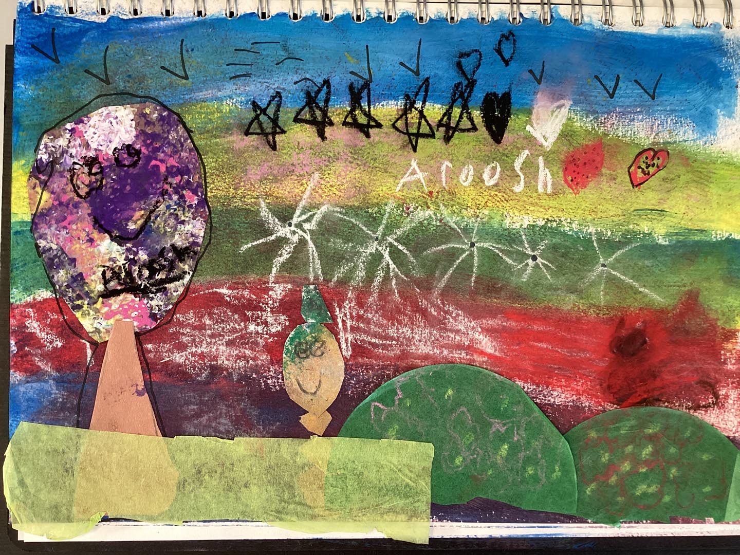 Child created collage using painted textured papers