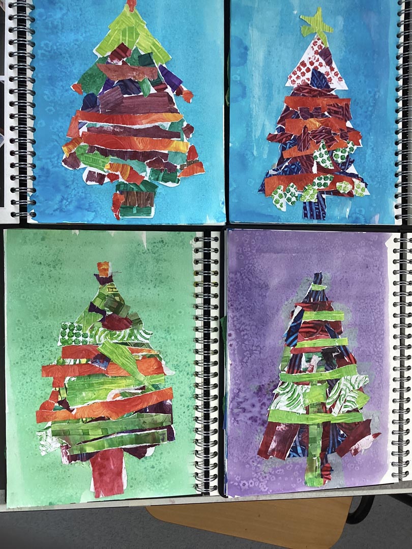 A collection of Christmas tree collages painted background